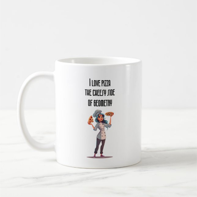 "I Love pizza" geometrical design Mug (Left)