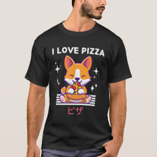 I Love Pizza Kawaii Corgi Eats Pizza Japanese Anim T-Shirt