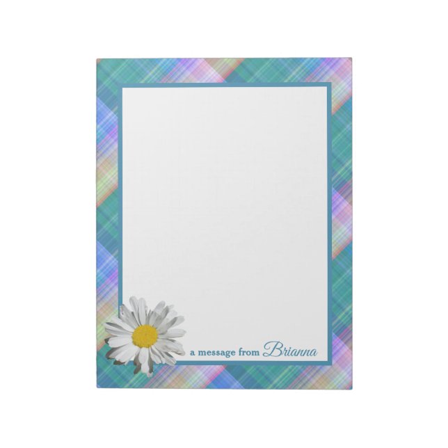 I Love Plaid Green Tartan With Daisy Accent Notepad (Rotated)
