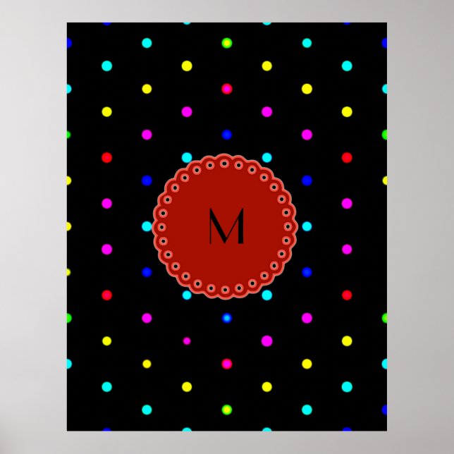 I LOVE polka dots colours on black background w/m Poster (Front)