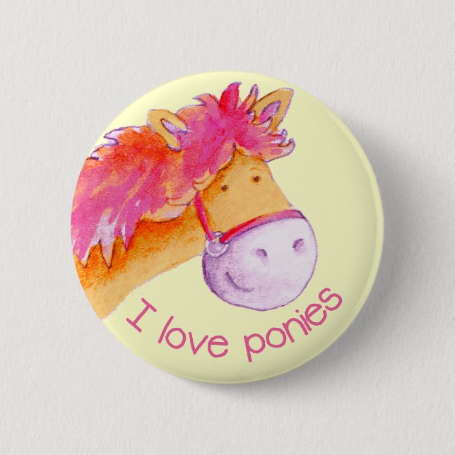 I love ponies button badge pink & yellow (Front)