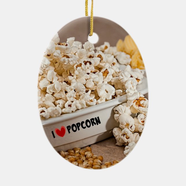 I Love Popcorn Ceramic Tree Decoration (Back)