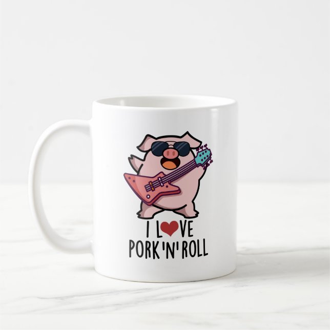 I Love Pork And Roll Funny Music Pig Pun  Coffee Mug (Left)