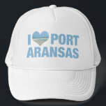 I Love Port Aransas Cute Texas Beach Trucker Hat<br><div class="desc">I love Port Aransas hat with a cute heart shaped photo of the Texas seaside. Beautiful coastal ocean waters make me happy on summer vacation. A cute keepsake cap.</div>