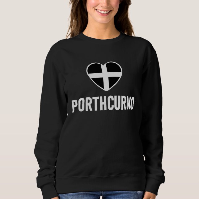 I Love Porthcurno Cornwall Flag Heart Saint Piran  Sweatshirt (Front)
