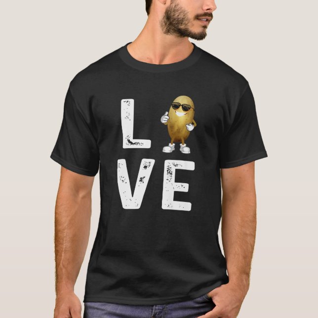 I Love Potatoes Vegetable Funny Potato In Sungluss T-Shirt (Front)