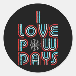 I Love Pow Days Snowboarding Skiing Retro Distress Classic Round Sticker