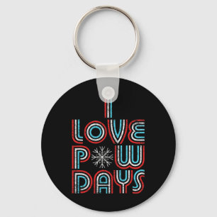 I Love Pow Days Snowboarding Skiing Retro Distress Key Ring