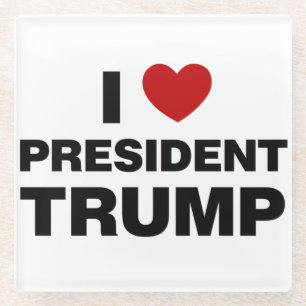 I Love President Trump Heart Glass Coaster