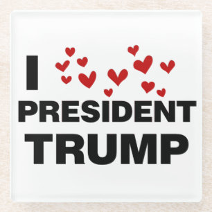 I Love President Trump Hearts Glass Coaster