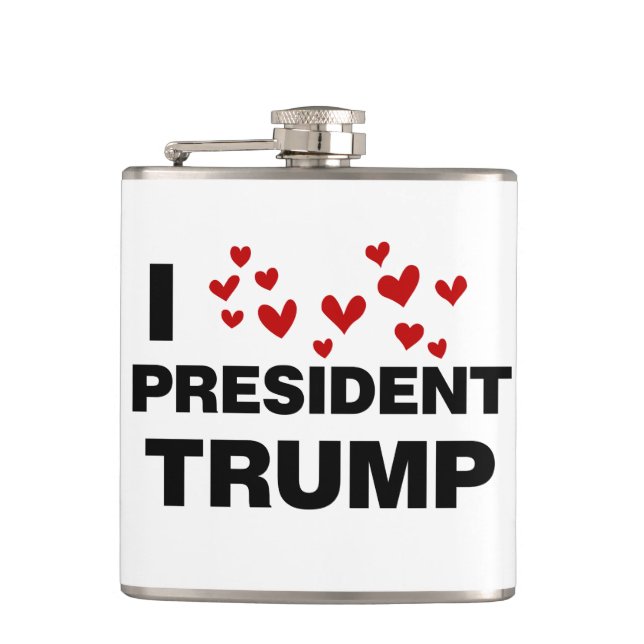 I Love President Trump Hearts Hip Flask (Front)