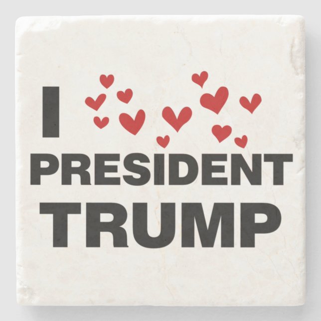 I Love President Trump Hearts Stone Coaster (Front)