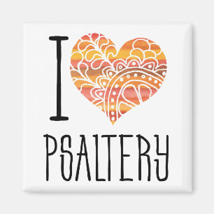I Love Psaltery Orange Mandala Heart Magnet