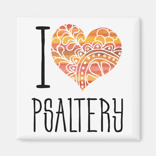 I Love Psaltery Orange Mandala Heart Magnet (Front)