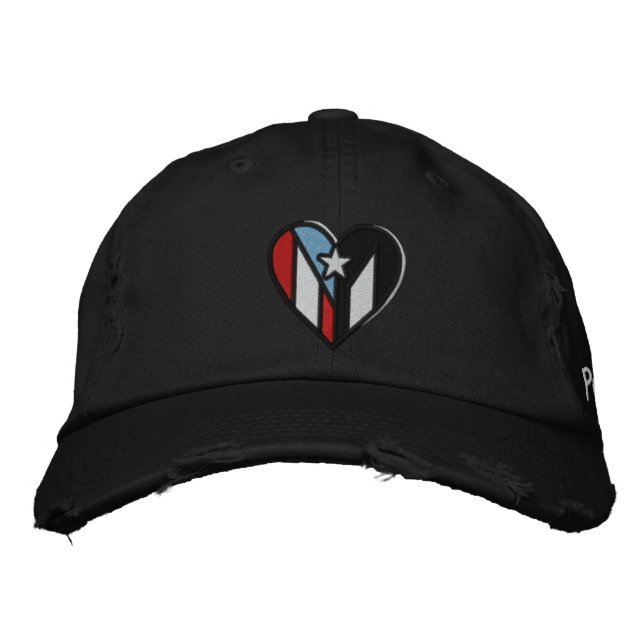 I Love Puerto Rico Embroidered Distressed Hat (Front)