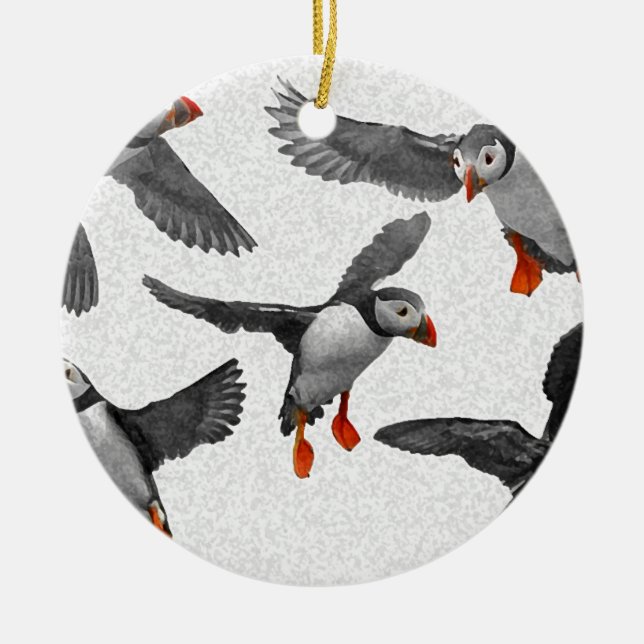I Love Puffins! Ceramic Ornament (Front)