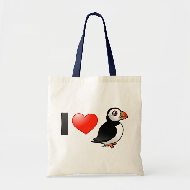 I Love Puffins Tote Bag (Front)