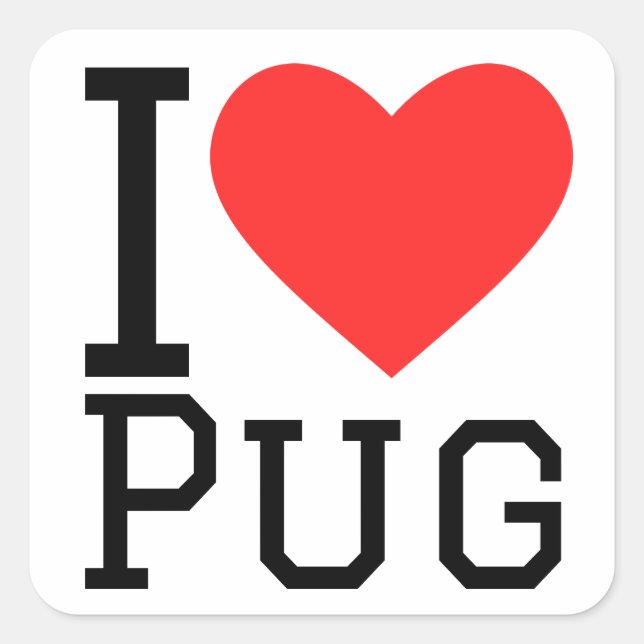 I love pug  square sticker (Front)