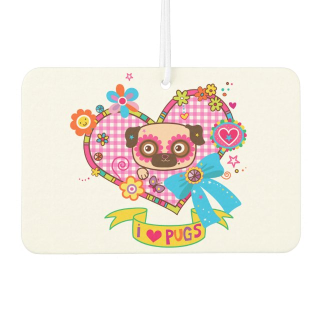 I Love Pugs! Car Freshener (Front)