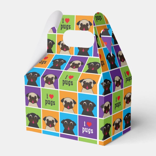 I Love Pugs Colour Squares Party Gift Box (Front Side)