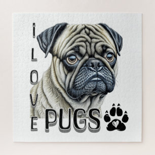I Love Pugs   Cute Dog Owners Jigsaw Puzzle