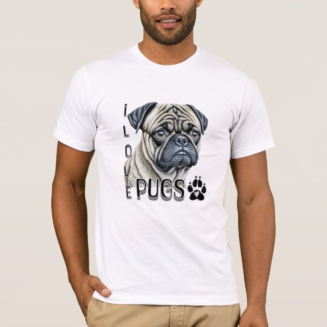 I Love Pugs | Cute Dog Owners T-Shirt (Front)