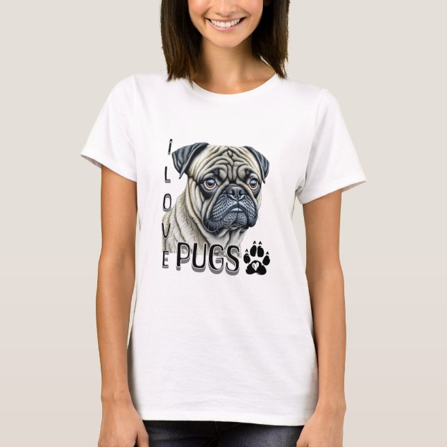 I Love Pugs | Cute Dog Owners T-Shirt (Front)