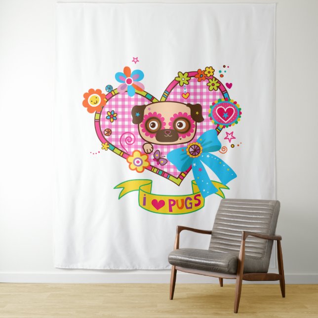 I Love Pugs! Tapestry (In Situ)