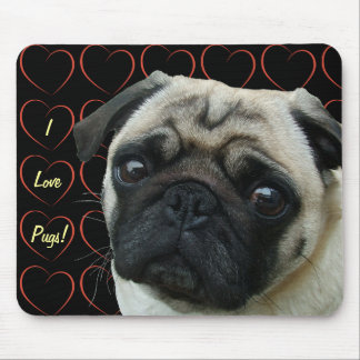 I Love Pugs with Hearts Mouse Pad
