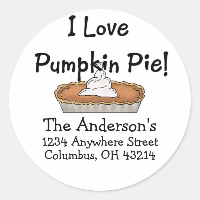 I Love Pumpkin Pie! Thanksgiving Address Labels (Front)