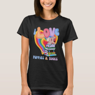 I Love Puppie & Books Rainbow Aesthetic Summer T-Shirt