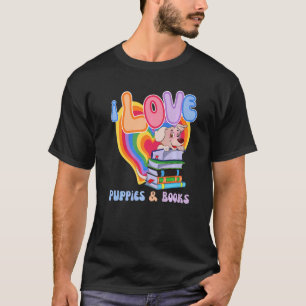 I Love Puppie & Books Rainbow Aesthetic Summer T-Shirt
