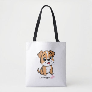 I Love Puppies Cute Cartoon Puppy Dog Shoulder Tote Bag