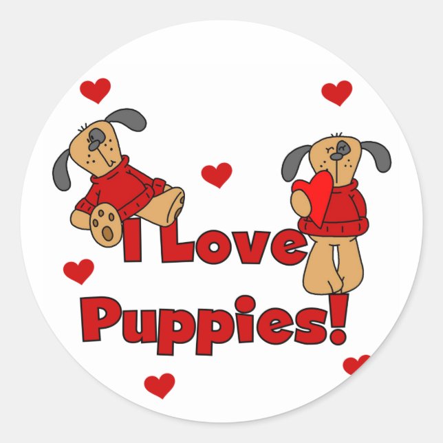 I Love Puppies Tshirts and Gifts Classic Round Sticker (Front)