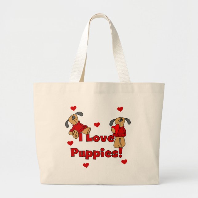 I Love Puppies Tshirts and Gifts Large Tote Bag (Front)