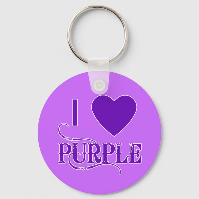 I Love Purple with Purple Heart Key Ring (Front)