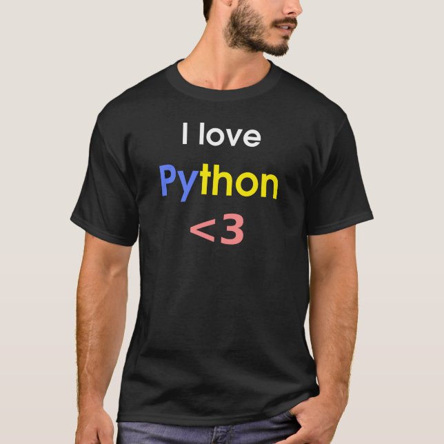 I love python, Black color T-Shirt (Front)