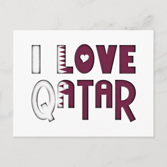 I Love Qatar Typography Cute Heart in Text Postcard (Front)