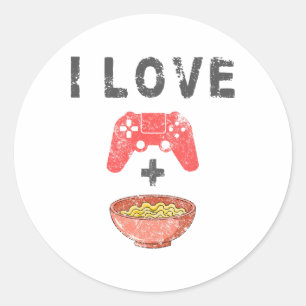 I Love Ramen And Gaming Funny Retro Noodles Gamer  Classic Round Sticker