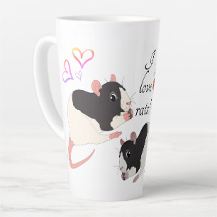 I Love Rats! Cute Fancy Rats & Rainbow Hearts Latte Mug
