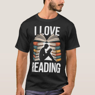 I Love Reading Book Lover Silhouette Art T-Shirt