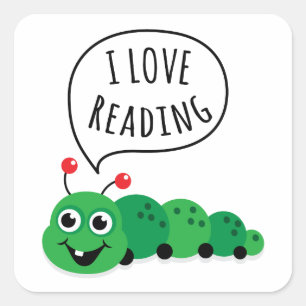 I love reading bookworm square sticker