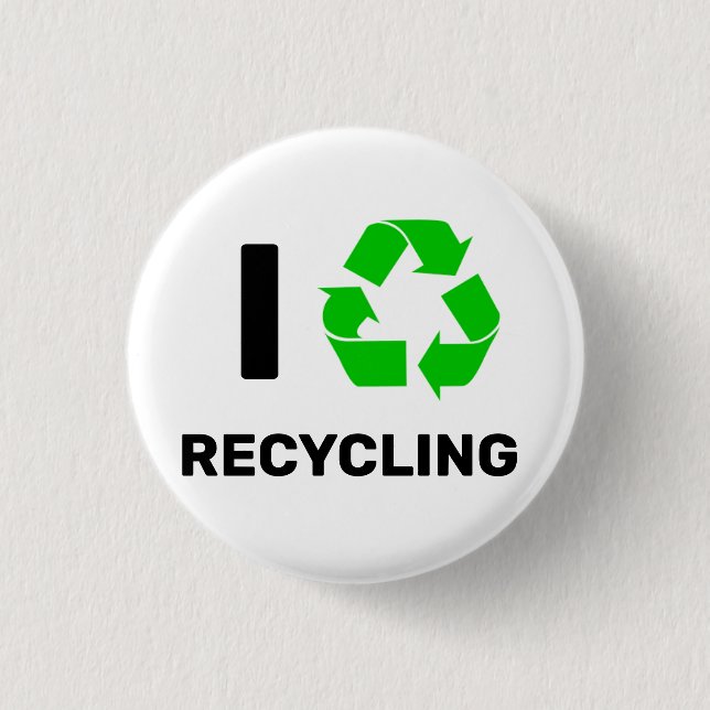 I LOVE RECYCLING 3 CM ROUND BADGE (Front)