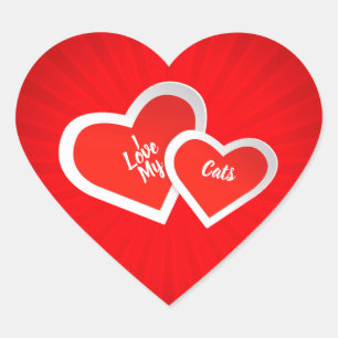 “I Love” Red & White, Cute Hearts .. Personalised Heart Sticker