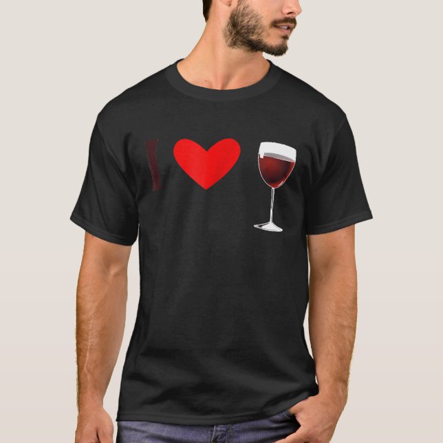 I Love Red Wine Drinking Tee Shirt (Front)