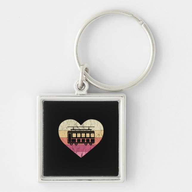 I Love Retro Tram And Trams Key Ring (Front)