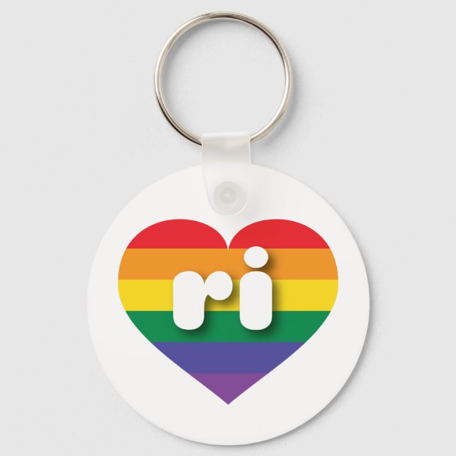 I Love Rhode Island Rainbow Heart Key Ring (Front)