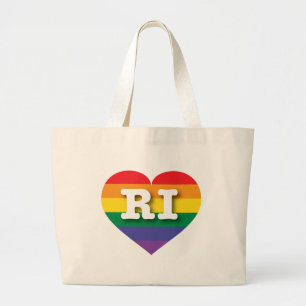 I Love Rhode Island Rainbow Heart Large Tote Bag