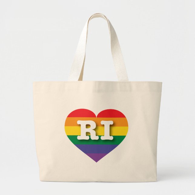 I Love Rhode Island Rainbow Heart Large Tote Bag (Front)
