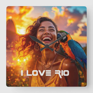 I LOVE RIO DE JANEIRO SQUARE WALL CLOCK